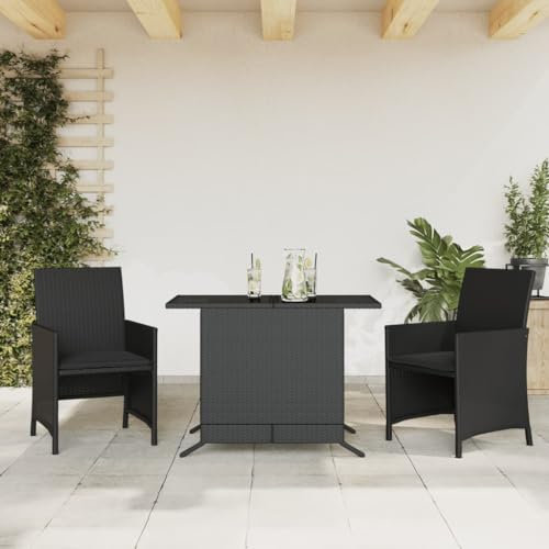 qohoio 3-TLG. Bistro-Set mit Kissen Gartenset Tisch Und StüHle Bistrotisch Outdoor Balkon MöBel Set Schwarz Poly Rattan - 365117