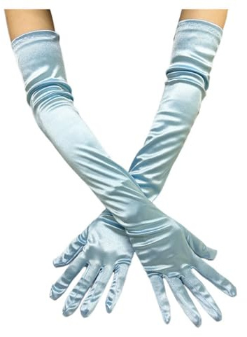 BrightGlow Lang Damen Satin 55cm Classic Elegant Abendhandschuhe 1920er Elastic Satinhandschuhe Opera Party Halloween Karneval Kostüm Opernhandschuhe Braut