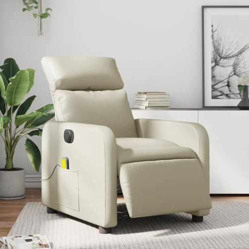 Homgoday Massagesessel Elektrisch Fernsehsessel Relaxsessel mit Liegefunktion, Polstersessel Ruhesessel TV Sessel, Verstellbare Rückenlehne, für Wohnzimmer Creme Kunstleder