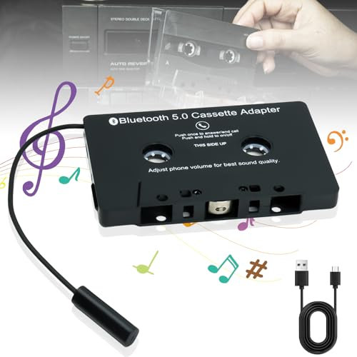 Cassetta Bluetooth per auto: adattatore 5.0 per autoradio, cassette Bluetooth per auto, nastro senza fili su adattatore Aux, adattatore per cassette per smartphone, lettore CD, adattatore per cassetta