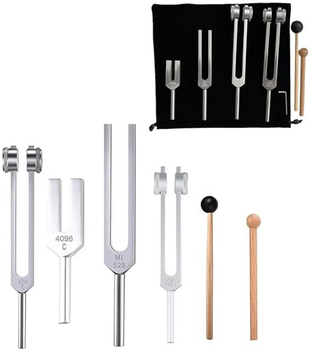 Stimmgabel, 4 Stück Stimmgabel Set Stimmgabel Therapie Stimmgabel 128 Hz Stimmgabel für Heilung Stimmgabel Medizin für Klangtherapie und Meditation (128 Hz/136.1 Hz/528 Hz/4096 Hz)