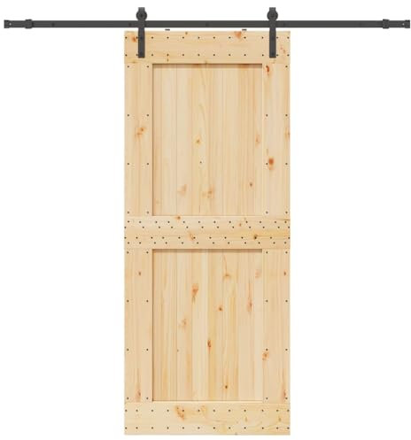 vidaXL Schiebetür mit Beschlag 95x210 cm Massivholz Kiefer, Innentür, Holzschiebetür, Scheunentür, Innenschiebetür, Holz Schiebetür, Innenscheunentür