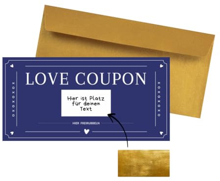 PuK Love Coupon zum selber ausfüllen mit Rubbelaufkleber | Rubbelkarte zum selbst beschriften | Geschenk für Valentinstag, Geburtstagskarte, Jahrestag, Liebe (Blau)