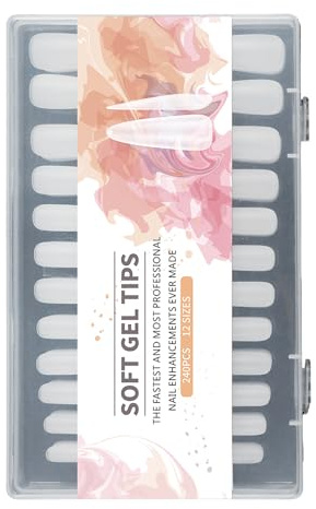240pcs Clear Extensiones Uñas Cubiertas Completas Uñas acrílicas uñas almendras Consejos para uñas de calidad de salón de arte conjunto