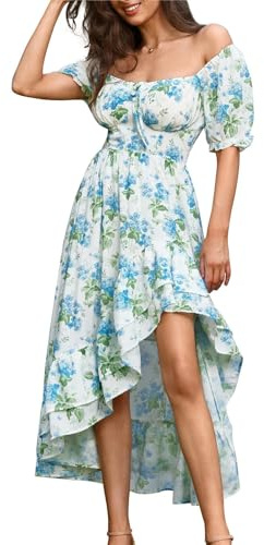 SCARLET DARKNESS Vestito Estivo Lungo Donna Elegante Vittoriano con Stampa, Maniche a Palloncino, Scollatura Quadrata e Vita Stretta Ortensia XXL