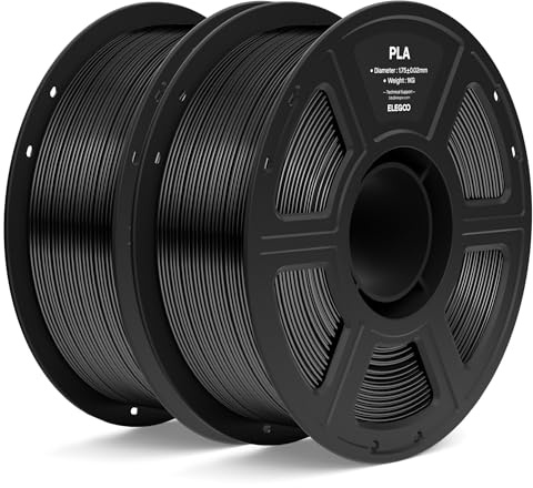 ELEGOO PLA Filament 1.75mm Black 2KG, 3D Printer Filament Dimensional Accuracy +/- 0.02mm, 2pcs 1kg Spool(2.2lbs) Fit Most FDM 3D Printers