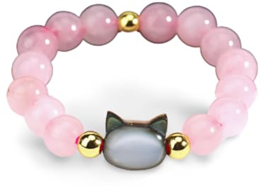 Ring Ringe Damen Bijouterie Herren 4 Mm Natursteinring Für Damen, Trendiger Muschel-Katzen-Charme, Heilender Amethyst, Rosa Quarzkristallperle, Fingerringe, Schmuck, Rosenquarz-Sch