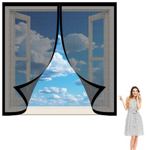 Zanzariera per Finestra Tetto 55 x 70 cm Adsorbimento Magnetico Pieghevole Rete Rinforzata Durevole Autoadesiva per Tutte Le Taglie Finestra O Porte, Nero