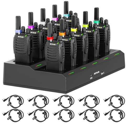 Retevis H777 Walkie Talkies for Adults, Two Way Radio with 10 Way Charger, PMR446 Professional License Free Walkie Talkies, 2 Way Radio with Headset for Commercial, Security, School (Black, 10 Pcs)