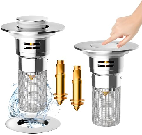 2PCS Pop Up waschbeckenstöpsel (28-38mm) Abflusssieb & Haarfänger im Bad | Edelstahl Waschbecken Stöpsel, Geeignet für Bad & Waschbecken, Anti-Verstopfung Waschbeckenstöpsel mit Abflusssieb