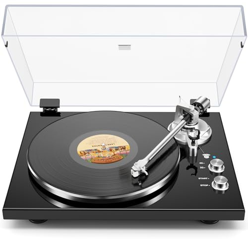 Tocadiscos Bluetooth con transmisión por Correa, Reproductor de Discos de Vinilo, Salida Digital USB, Cartucho magnético, Vinilo Digital a MP3, AT-3600L, 33 o 45 RPM, Negro
