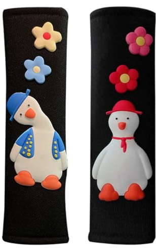 RVYEIOP 2 Stück gurtpolster Kinder, gurtpolster mit niedlichem Entenmuster, weich und bequem (schwarz, 24 cm).