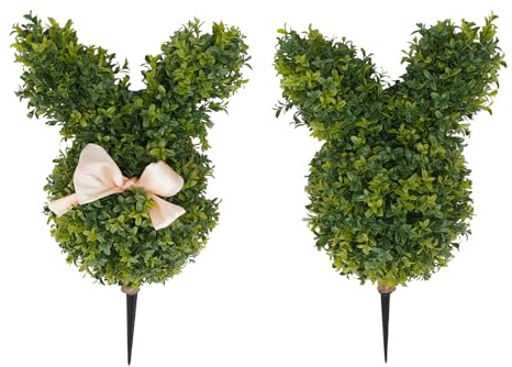 Conejo Topiary 3D – Juego de 2 conejos artificiales de boj para jardín, decoración al aire libre, resistente a la intemperie, para jardín, terraza, Pascua (verde, 55 cm)