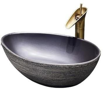 Lavabo da Appoggio Lavandino da bagno in ceramica, stile vintage, con rubinetto e scarico. Lavandino
