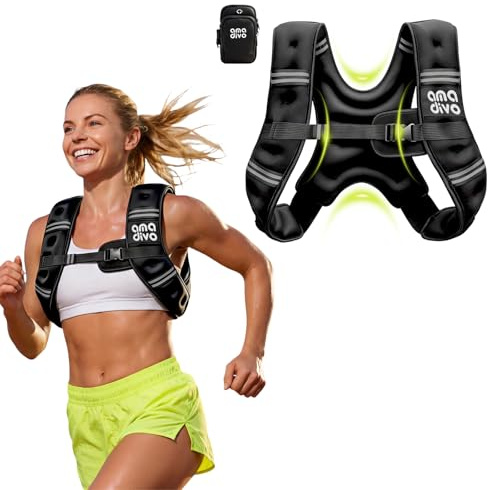 AMA DIVO 12LB Weight Vest Women Men Reflective Running Fitness Gear | Weighted walking training for calorie burning adjustable straps with detachable bag snug fit body iron sand load design