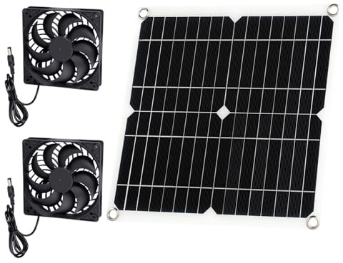 Flydida 12W Solarbetriebener Ventilator, Solar Ventilatormit DC Doppelventilator für Fensterauspuff, Schuppen, kleine Hühnerställe, Gewächshäuser, Haustierhäuser