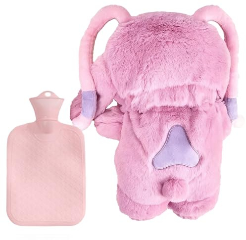 Auklet®Bouillotte - Bouteille Chauffante Peluche Alien, Cadeau pour Enfants & Amis, Décoration de Salon, Source de Chaleur en Hiver, (rose)