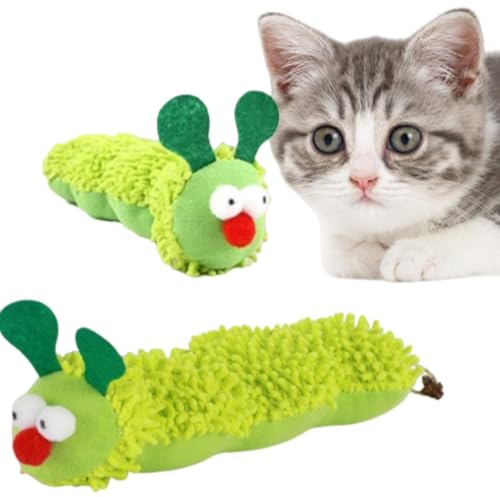 Générique Jouet interactif à l'herbe à Chat, Vert | Chenille Coussin Pour l'hygiène des dents de chat et l'activité