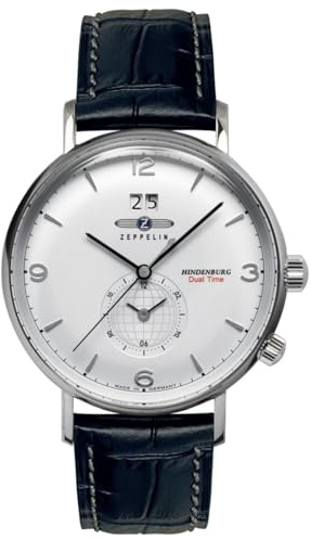 Zeppelin 8044-1 Hindenburg Herren Uhr – Made in Germany, Silberfarben, Lederarmband Schwarz