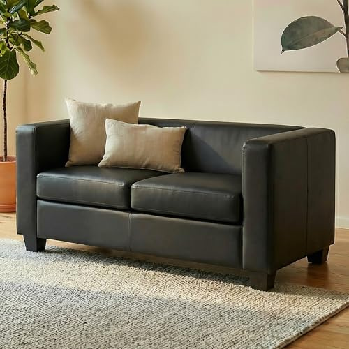 Mendler 2er Sofa Couch Loungesofa Lille-AM - Leder, schwarz