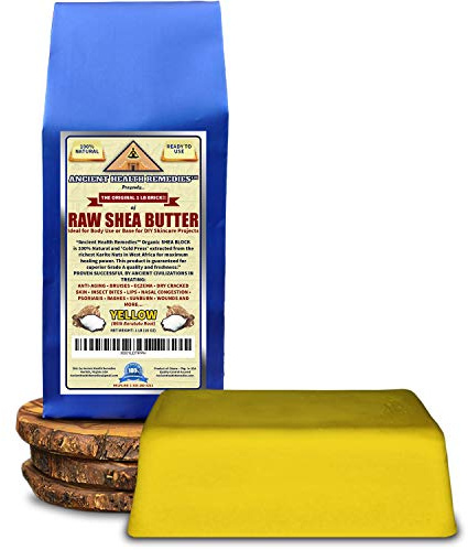 Ancient Health Remedies Organic Unrefined Raw AFRICAN YELLOW SHEA BUTTER 1 LB (16 oz) BLOCK Grade A for Anti Aging, Dry Skin, Base for DIY Body Butter, Beauty, Skin Moisturizer & Hand Cream (GHANA)