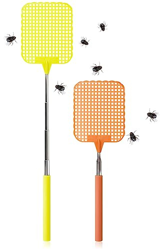 com-four® 2X Teleskop-Fliegenklatsche - Insektenschutz mit flexibel ausziehbarem Stiel - Schädlingsbekämpfung Fliegenfänger - Insektenvernichtung ca. 24-56 cm [Auswahl variiert] (02 Stück - Mix 2)