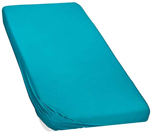 Moon-Luxury Topper Spannbettlaken Jersey Stretch Spannbetttuch Boxspringbett 97% Mako-Baumwolle 3% Elastan 230g/m²-petrol-120x200-120x220