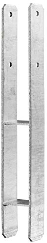 Heunert H-Pfostenträger H-Anker feuerverzinkt mit CE Zeichen inkl. Schraubenset für Carport Zaun Sichtschutz uvm. (121 x 600 x 6 mm)