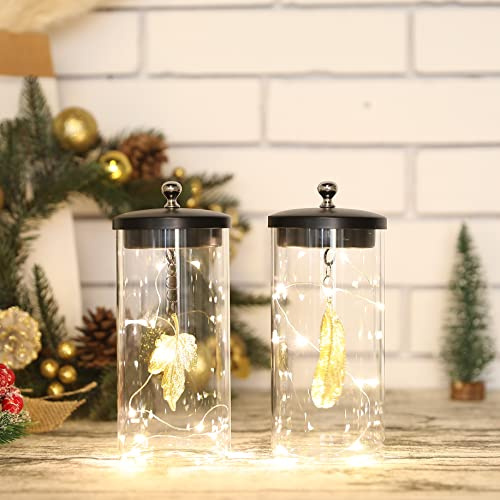 JHY DESIGN Set of 2 Leaf Pendant Decorative Table Lamp 17.5cm Tall Cordless Battery Powered Lantern with Fairy Lights for Living Room Bedroom Kitchen Wedding Indoor Outdoor Christmas