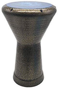 Professionelle Darbuka, ägyptisches Schlaginstrument, aus Aluminium mit metallischem Goldoxid, 42 cm hoch und 27,5 cm Durchmesser, mit Tragetasche. Ersatzkopf und -schlüssel.