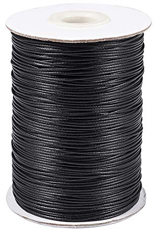 Bobina de cuerda de poliéster encerado de 1 mm para manualidades, collares, pulseras, manualidades, color negro