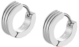 LOTUS STYLE Pendientes Aro Hombre - Aros Acero Inoxidable 316L - Cierre Seguro - Ligeros, Cómodos y Resistentes - Aros Hombre Color Plata 11.75 mm LS2154-4/1