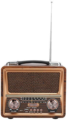 Hopcd Altavoz Bluetooth Con Radio de Madera, 110/220V FM/Am/SW Ajustable, Inalámbrico Portátil, Batería Recargable Incorporada, Estilo Retro (EU+Marrón)