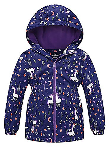 SXSHUN Barn flickor softshell jacka med fleecefoder övergångsjacka tryck vandringsjacka utomhusjacka varm vindtät andas vår höst, Kungsblå, 104-110