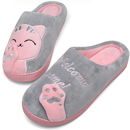 Mishansha Hiver Chaussons pour Hommes Femmes Chaude Léger Antidérapant Adulte Pantoufles Maison, Gris 37/38 EU=38/39 CN