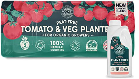RocketGro Tomato & Veg Planter Grow Bag 60L & Liquid Plant Feed Concentrate 1L – Organic, Chemical-Free & Nutrient-Rich – Ideal for Tomatoes, Vegetables & Fruits – Slow-Release Feed for 3 Months