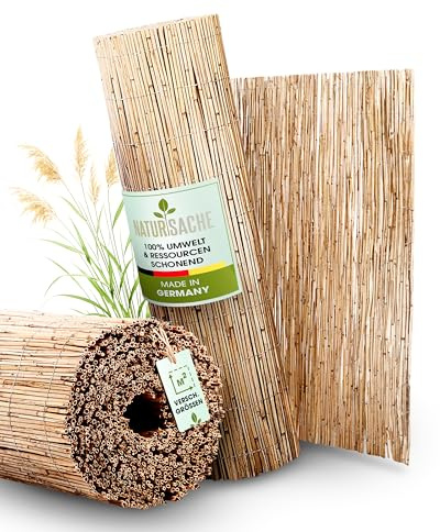 Natursache Sichtschutz | Premium Schilfrohrmatte als Sichtschutz Zaun, Blickschutz und Windschutz | Schilfrohr 1,6 x 6 m (HxL) Schilfmatte für Balkon, Terrasse und Garten | natur Sichtschutzstreifen