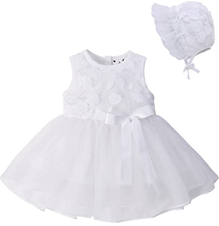 famuka Abiti da Bambina Abito da Battesimo Abito da Sposa Abiti da Battesimo di Compleanno per Matrimoni Principessa (6 Mesi, Bianco)
