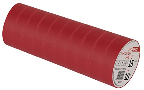 EMOS PVC-Isolierband Rot 10er Pack, 15mm x 10m, 0,13mm Bandstärke, selbstklebend, hohe Spannungsfestigkeit und Anwendungstemperaturbereich, UV-beständig, wasserdichte Verbindung, ohne Textilgewebe