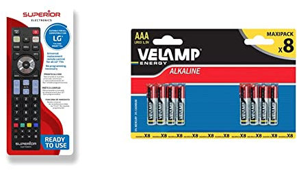 Superior LG Replacement - Telecomando di ricambio compatibile con tutti TV e SMART TV di marca LG - Pronto all'uso non richiede programmazione & Velamp Pila alcalina MINI STILO LR03 AAA 1,5V Rosso