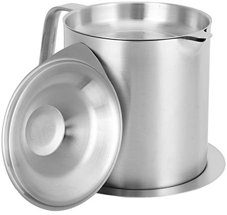 Oil Strainer Pot Grease Can, Bacon Grease Container with Strainer Stainless Steel Grease Filter Jug Pot Strainer