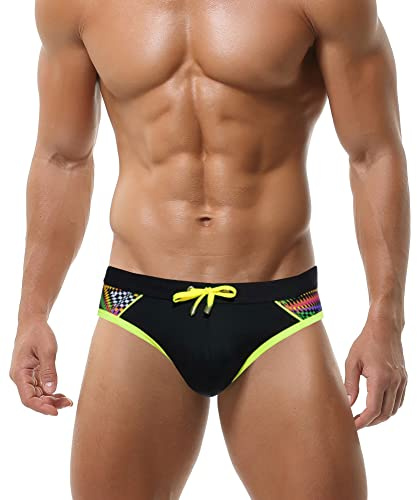 AIEOE Herren Badeshorts mit Pad Schwimmhose mit Kordelzug Swim Bikini Badeslip Schwarz 01 M