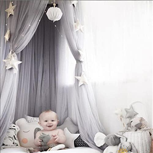 Surwin Ciel de Lit pour Bébé Enfants, Princesse Moustiquaire Rideau Baldaquin Dôme Princesse Tente de Lit, Princesse Décoration Chambre à Coucher Dressing Lecture Maison de Jeux (Gris)