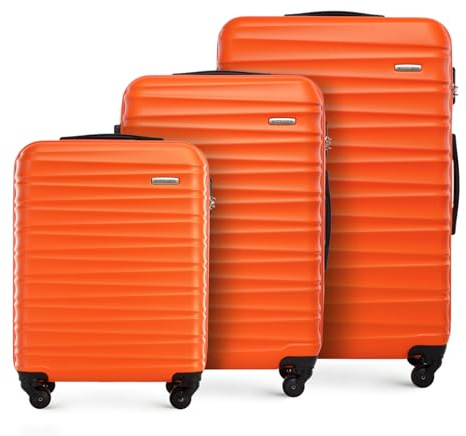 WITTCHEN Reisekoffer 3er Koffer-Set Rollkoffer Trolley Handgepäck Reisekofferset Gepäckset Hartschale aus ABS 4 Spinner-Rollen Zahlenschloss Groove Line orange Lufthansa/Eurowings/Ryanair/Condor