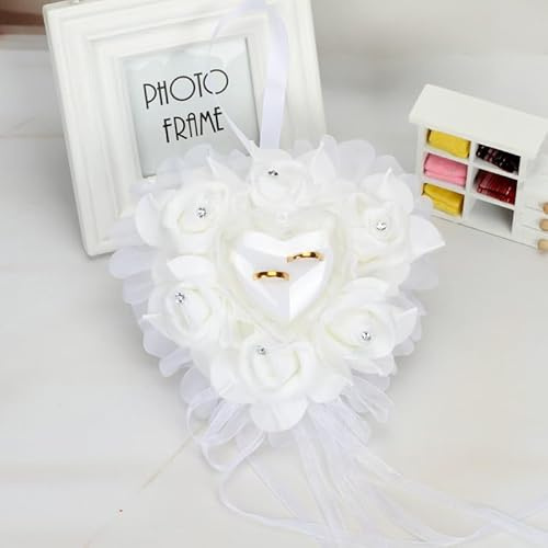 Hochzeit Ringkissen, romantische herzförmig Ringhalter Rosen Eheringkissen Ringbox Schmuck Hochzeit Geschenk Ringbox Ringträger Paar Ring Halter für Brautjungfer, Hochzeitsring Verlobung -Weiße