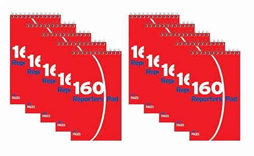AbbeyShake spiral reporter’s notepad wirebound notebook 210x124mm (Pack of 10 Pads, 160 Pages)