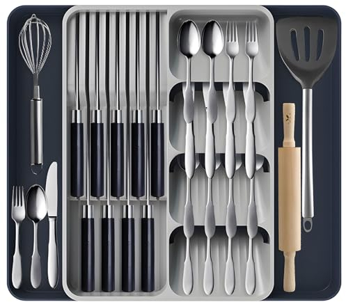 Yeelan Besteckkasten für Schublade, 275–510 x 389 x 53 mm, erweiterbarer Utensilienhalter für Schubladen, Kunststoff, Organizer für Küchenschubladen