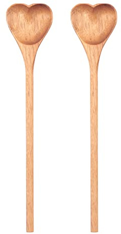 JIVIMOCO Holzlöffel in Herzform (2 Stück) - Kleine Holzlöffel zum Gewürzen, Salz