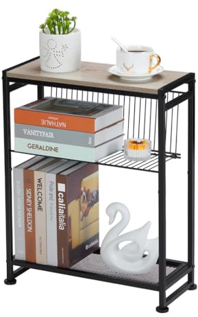 Dulcii Small Side Table for Small Spaces, Skinny Bedside Nightstand Bedroom Thin Side Table (Oak)