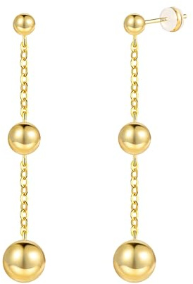 Gold/Silber 925 Hängend Ohrringe Damen Lange Kugel Anhänger Hängen Ohrring | ALEXCRAFT Gold/Silber 925 Hängend Ohrringe Damen Lange Kugel Anhänger Ohrring Hängendohrring Leichte Hypoallergen Schmuck